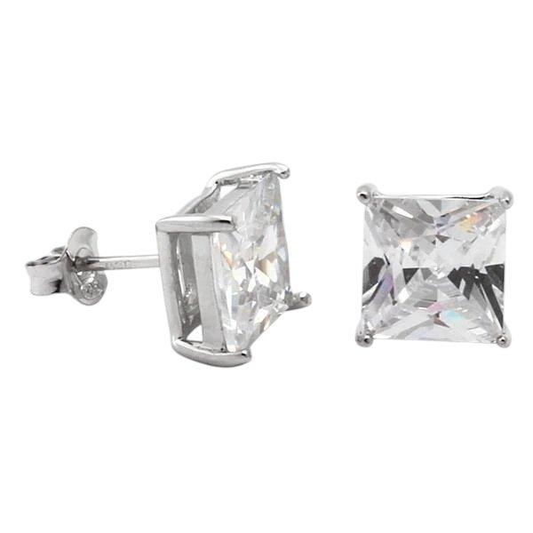 King Ice Princess-Cut Solid Gold Stud Earrings - White Gold - WHITE GOLD